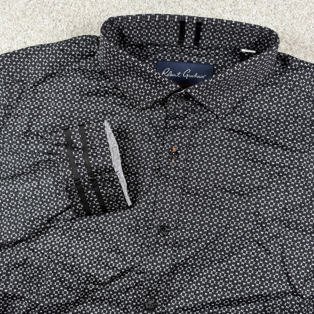 Robert Graham Button Down Men XL Black Modern Americana Tailored Fit Long Sleeve
